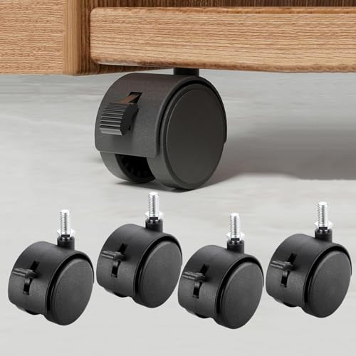 YQOLG87 2 Pièces roulettes Noires pour Meubles,Roues pivotantes pour Chaise de Bureau,roulettes de Transport en Nylon avec Frein,Tige filetée M6/M8/M10 Roue Universelle,M6