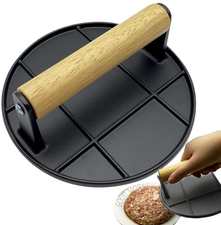Hamburgarpress – griddle-hamburgarpress, 15 cm grillpress för hamburgare | hamgarpress i rostfritt stål, grillpressar med trähandtag för grillen hemma och matlagning av smörgåsar