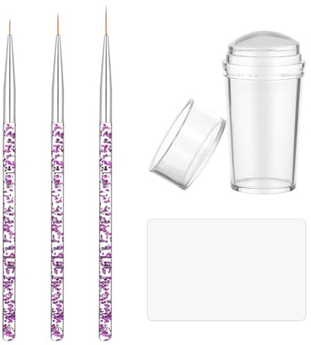 JJUNW 5 Stück Nagel Stempel Nagelpinsel Set Transparenter Nagelstempel | Silikon Nagel Stempel mit Nail Art Liner Pinsel und Nagelschaber French Tip Nail Stamp für Maniküre DIY Nageldesign