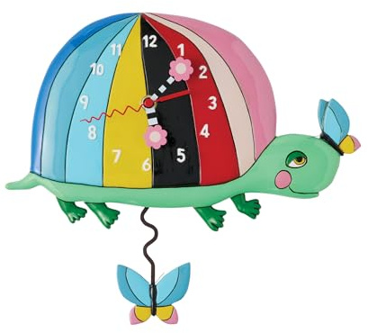 Enesco Allen Designs One Shell of a Time Rainbow Turtle Sculpted Pendulum Wall Clock, 7.28 Inch, Multicolor