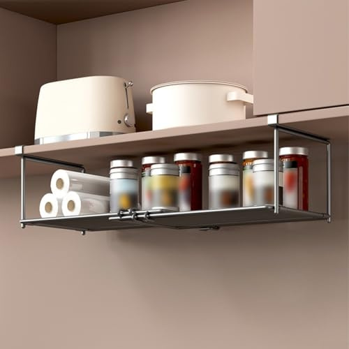 Panier de rangement extensible sous étagère, organiseur de cuisine réglable en métal, 30 à 60 cm, panier suspendu sans perforation (blanc)