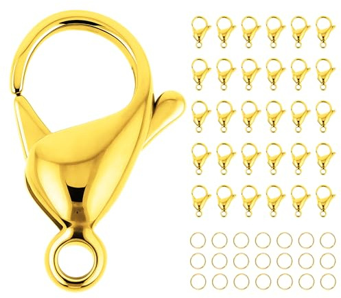Mandala Crafts 10mm Gold Color Stainless Steel Lobster Clasps for Jewelry Making - 50 PCs SS Lobster Claw Clasps with Jump Rings Jewelry Findings Kit for Necklaces Bracelets Charms Fasteners