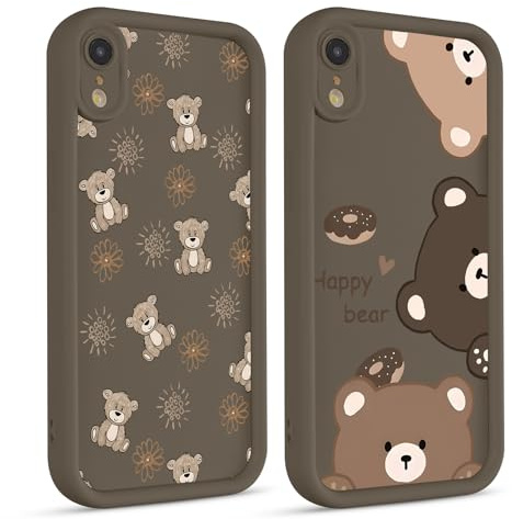Phoona 2 Stück Handyhülle für iPhone XR Hülle 6.1, Aesthetic Muster Design Weiche TPU Silikon Schutzhülle Kratzfeste Stoßfest Kameraschutz Bumper Case für Mädchen, Khaki niedlicher Bär