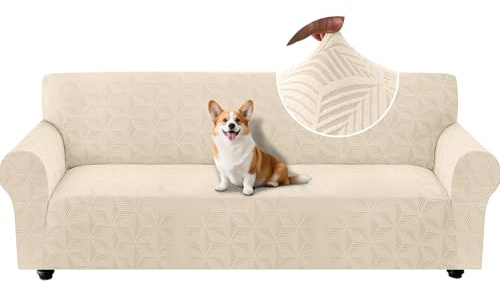 Ystyle Elástica Funda Sofa 4 Plazas, Universal Fundas De Sofa con Reposabrazos, Couch Cover Antiarañazos Antideslizante, Protector Sofa Antimanchas Ajustables, Anti Perros Gatos, Beige