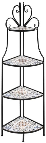 Beliani Garten Eckregal Stufenleiter 4 Reihen Eisen Keramik Kacheln Faltbar Vintage Stil Indoor Outdoor Schwarz Favara