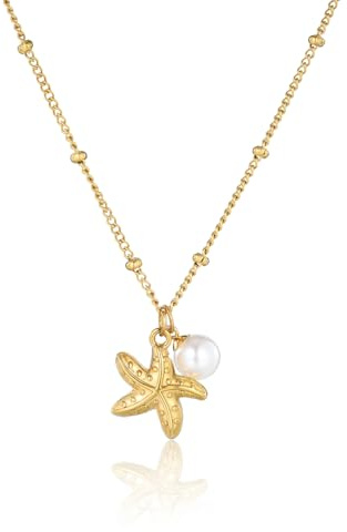 Eigso Perlenkette für Frauen 14K Gold plattiert Edelstahl Perlenkette Halsketten für Frau Mann