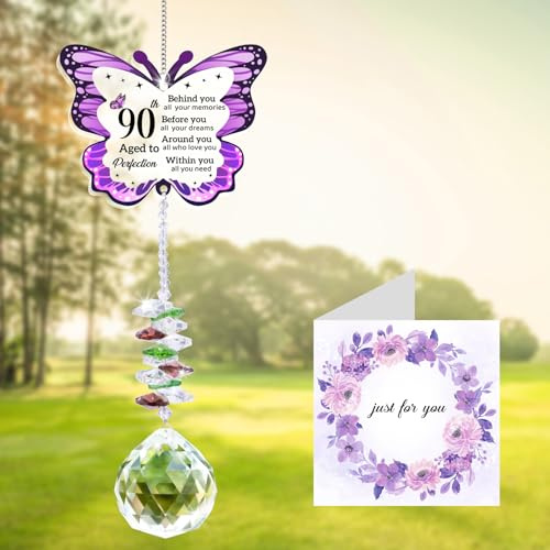 90th Birthday Gifts for Women, Butterfly Acrylic Crystal Suncatcher, 90th Gift Decorations for Women, 1935 90 Years Old Happy Birthday Gifts for Mum, Grandma, Sister, Wife, Friends
