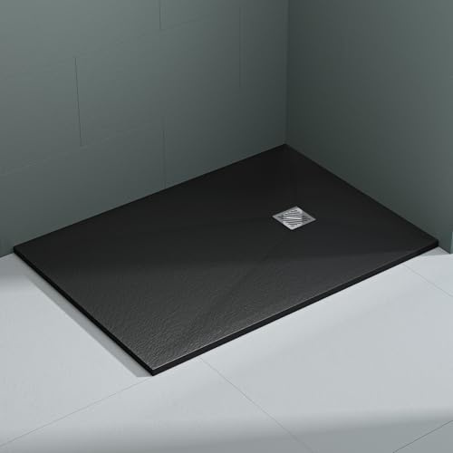 Mai & Mai Duschwanne 100x140x3cm Duschtasse aus Mineralguss | Mineralgusswann, Anthrazit Matt, Rechteckig DIN-Anschlüsse, Geoma09