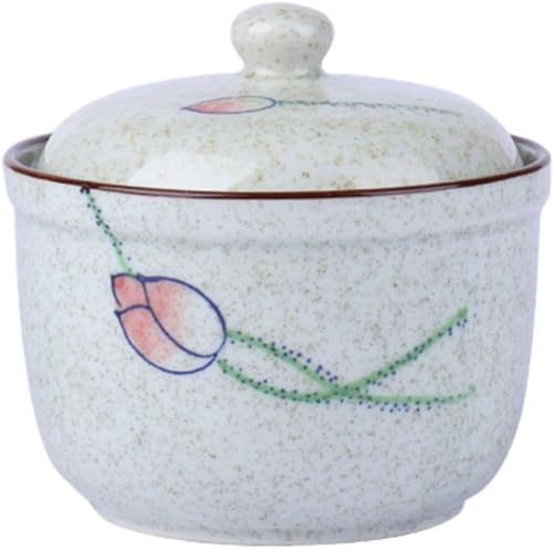 MYUYEE Sugar bowlCountry Style Sugar Bowl with Lid Japanese Hand Painted Pattern Sugar Pot Sugar Container Spice Jar Seasoning Jar-fish-370ml,Lotus-One Size