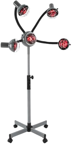 5-Kopf Friseur Trockenhaube, 750W Höhenverstellung (112-136cm) Infrarot Salon Wärmelampe mit Universalrädern, 40-80°C