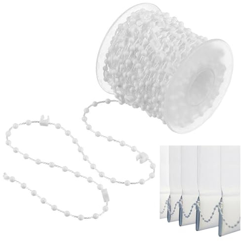 1 Pcs 20 Meter 200 Clips Vertical Blind Bottom Chain, Blind Bottom Link Chain, Durable White Plastic Blind Chain, Ideal for Repair 3.5 Inch/89mm Slats