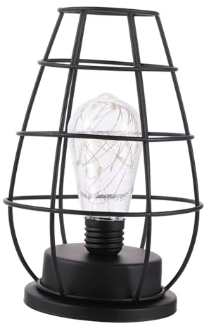 GALPADA Lámpara de Mesa Industrial de Hierro con Luz LED Cálida Diseño Vintage de Jaula de Cesta Decoración para Dormitorio y Sala Resistente y Decorativa