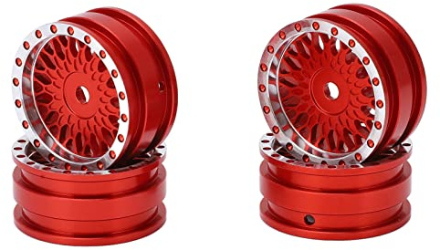 4PCS Aluminum Mesh Pattern Wheel Rims Hub for Axial SCX24 AXI90081 AXI00001 1/24 RC Car Durable Metal RC Wheels Rim Hub Upgrade Accessories (Red)