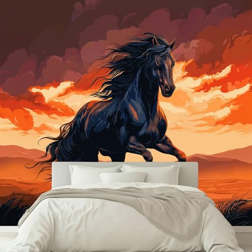 Rojo Fondo de Pantalla PanoráMica 3d, Fantasía Animales Caballo Oscuro Fotomurales Mural 200 x 140 cm (An x Al) – Decoración de Pared Para Sala Cuarto Oficina y Salón