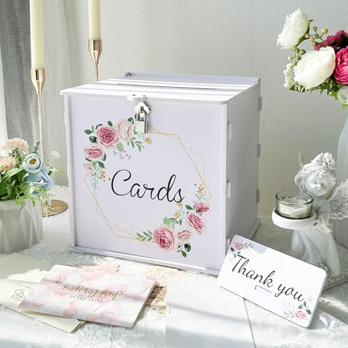 White Wedding Card Box with Lock, Wedding Post Box for Cards for Reception