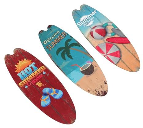 DOITOOL 3 Stück Holz Surfbrett Deko Aus Widerstandsfähigem Holz Mit Strandmotiv Für Sommer Und Gartenparty Wanddekoration