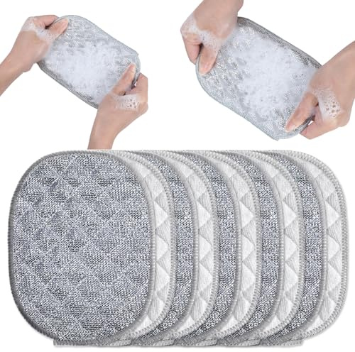 ElevateTech 10Pcs Multipurpose Wire Dishwashing Cloth Non Scratch Wire Dishcloth Cleaning Rags with Multi-Layer Cotton Thread Reusable Metal Dish Cloth for Dishes Kitchen Cleaning