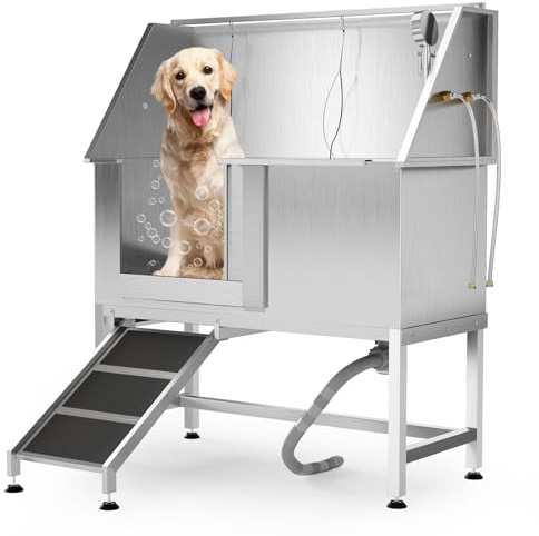 ActiveTrail 50 Inch Dog Washing Station, Heavy-Duty Professional Stainless Steel Grooming Tub with Non-Slip Ramp & Faucet for Large/Medium/Small Dogs, Indoor/Outdoor Use