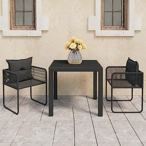 Mokuyary 3-TLG. Trädgårdmatgrupp PVC rotting svart trädgårdsmöbelset, utomhus balkongset trädgårdsmöbler, trädgårdslounge sittgrupp för terrass, balkong, trädgård