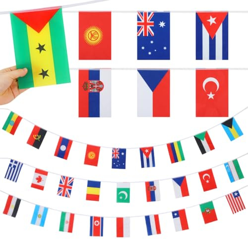 HANABASS 100 Stück Länder Fahnen Wimpelkette für 2026 WM, 25m Flaggenkette kleine Wimpel Girlande Banner für Deko Euro Fußball Eurovision Bar Party