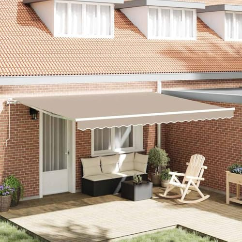Brokky Toldo Motorizado 4.5X 3 m Toldo Articulado Eléctrico con Mando a Distancia para Terraza, Jardín-Beige-4,5 x 3 m-Marco Blanca