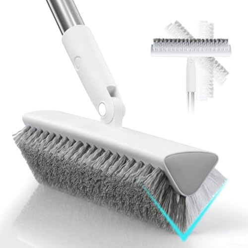 TDCuizent MOPALL Long Handle Floor Scrub Brush with 180° Rotating V-Shaped Head Double-Sided Grout Cleaning Tool for Shower for TILE Bathroom Wall and Patio(white)