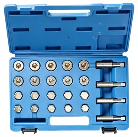 Oljeavtappningsskruv reparation gängreparationssats 64 delar reparationssats M 13 x 1,5, M15 x 1,5, M17 x 1,5, M20 x 1,5 gängreparationssats oljepanna gänga och gängborr oljeblekskruv reparationssats