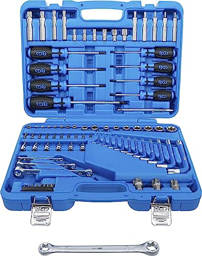 BGS 7849 | Werkzeugsortiment | E-Profil/T-Profil (für Torx) | 84-tlg. | 6,3 mm (1/4) + 12,5 mm (1/2) | Chrom-Vanadium-Stahl | Bits, Winkelschlüssel, Steckschlüssel-Einsätze, Adapter