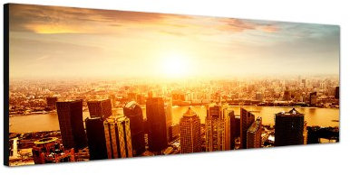 Augenblicke Wandbilder Keilrahmenbild Wandbild 150x50cm Shanghai Skyline Finanzviertel Dämmerung