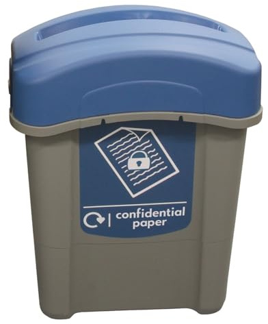 Glasdon Eco Nexus 60 Office Lockable Confidential Waste Paper Recycling Bin | 60-Litre Secure Waste Bin for Confidential Documents with Lid, Handles, Keyed Lock & Blue Sticker Indoor Kitchen Office Bins