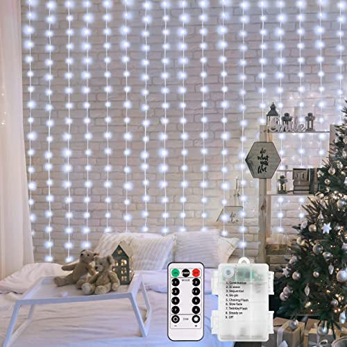 echosari Battery Operated Curtain Lights 2×2M 200LED Curtain Wall Lights with Remote