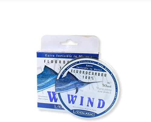 Colmic – Filo Fluorocarbon WIND 100% Invisibile in Acqua – Bobina 50 m – Alta Resistenza, Low Stretch, Extra Strong – Made in Japan – Ideale per la Pesca in Mare e Acque Dolci