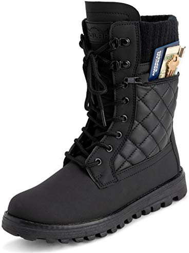 POLAR Womens Memory Foam Outside Pocket Inside Zip Thermal Waterproof Deep Tread Rubber Sole Snow Boots - Black Cardy Mono - EU39/US8 - YC0623