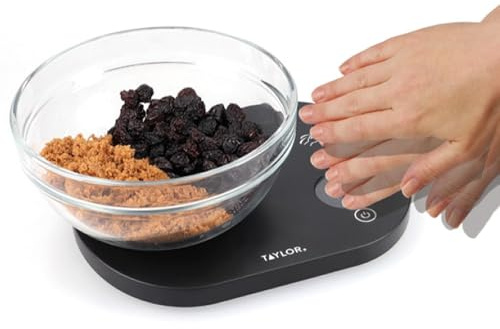 Taylor Pro Digital Kitchen Food Scales with Touchless Tare Function, Compact Professional Standard with Precision Accuracy, Black, Large Capacity Up To 5.5 kg