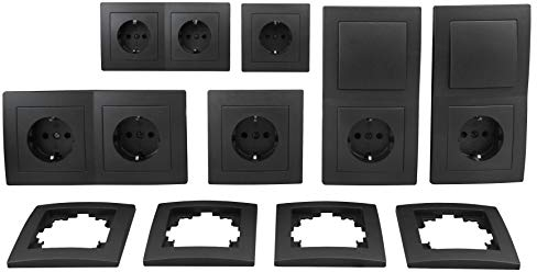 MC POWER - FLAIR - Wand Steckdosen und Schalter Set | Standard | 20-teilig | dunkelgrau anthrazit, matt