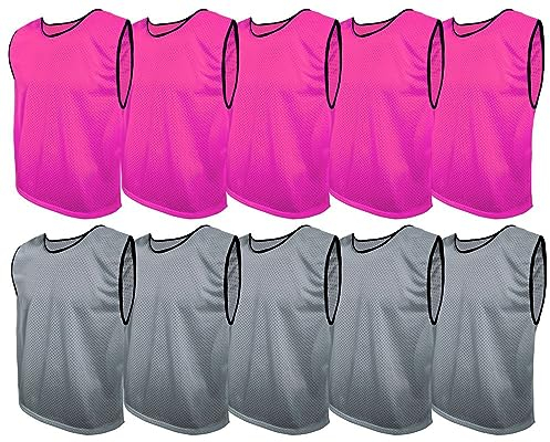 SPORTSBIBS Fußball Leibchen Set 10 Stück: 2 Farben - 5 von jeder Farbe, für Kinder und Erwachsene, Markierungshemd-Trainingsleibchen ohne Logo, Team-Spiel Bibs für Herren Damen Senioren Junioren