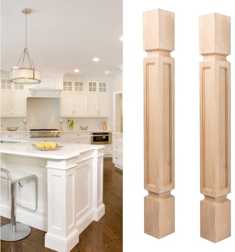 Btowin 35 1/2-inch H 3 1/2-inch W 3 1/2-inch D Wooden Kitchen Island Legs, 2Pcs Wood Carved Raised Panel Cabinet Columns,Unfinished Massive Replacement Feet for Large Dining Table Kitchen Counter