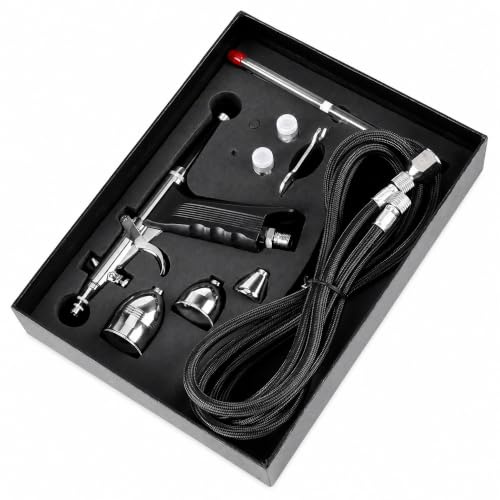 Kit Aérographe airbrushpistole Pistolet à Peinture par Gravité Ensemble de Systèmes D Aérographe par Gravité avec Gobelets de Buses de 0.3mm 0.5mm 0.8mm et Materiali per aerografi