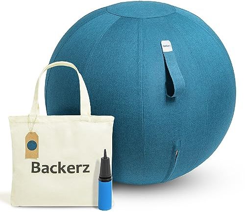 Backerz Sitzball Büro Ergonomisch 65 cm, Ergonomische Sitzmöbel für Büro und Heimbüro, Langlebiger Stoff, Gymnastikball - Fitness-Ball, Ballstuhl mit Ballauflage - Waschbarer Leinenbezug - Darkteal