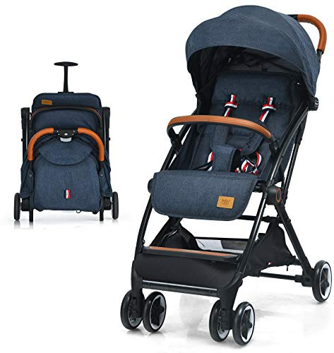 BABY JOY Lightweight Baby Stroller, Compact Toddler Travel Stroller for Airplane, Infant Stroller w/ 5-Point Harness, Adjustable Backrest/Footrest/Canopy, Storage Basket, Easy One-Hand Fold, Blue