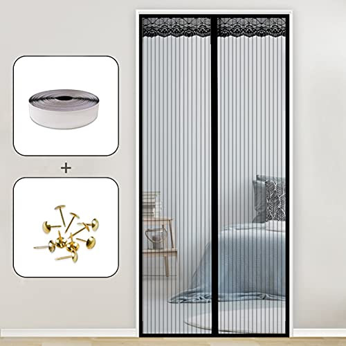 AMZERO Zanzariera Magnetica per Porte, 145x245cm Zanzariere su Misura Magnetico Velcro Chiudi Automaticamente per Casa Ufficio, Nero