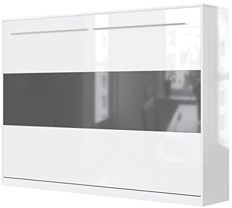 SMARTBett Schrankbett Standard 90x200 120x200 140x200 160x200 Bettschrank Wandbett Weiss Hochglanz/Weiss & Anthrazit Hochglanz 140 Horizontal