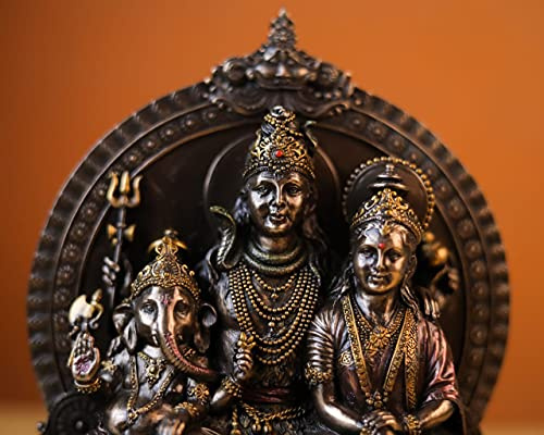 SHIVAJI ARTS Shiva-Familienstatue aus gebondeter Bronze, 20,3 cm, Lord Shiva, Parvati, Ganesha, Braun