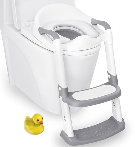 JASSONE® Potty Training Seat, Toddler Step Stool, 2 in 1 Potty Training Toilet for Kids, Baby Seat with Splash Guard and Anti-Slip Pad for Boys Girls Potty Training, Grey