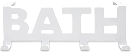 Roucerlin Türhaken-Aufhänger mit 4 Haken, Handtuchhalter für Badezimmertür, dekorativer Metall-Badewannenbügel für Mantel, Bademanteltasche, robuster Hänge-Organizer für Schlafzimmer, Küche (weiß)