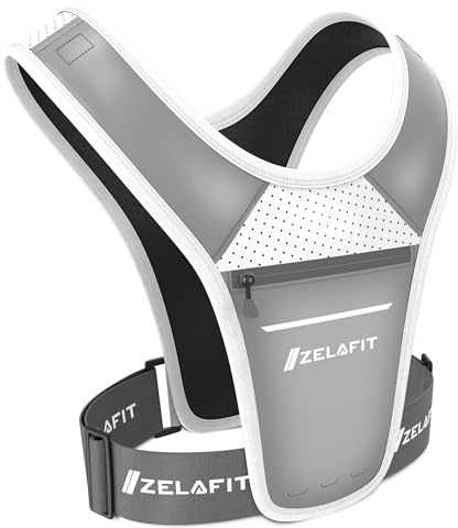 ZelaFit® Laufweste für Damen und Herren, Einheitsgröße, verstellbar, leichte Laufweste mit Reflektoren, wasserdichter Handytasche, Schlüsselhalter, kompakte Alternative zum Laufrucksack (Silber)