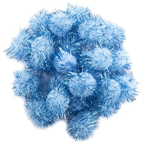 AERZETIX - C60482 - Set mit 40 Pompons glänzender glitzer Ø20mm - farbe blau und fäden blau glänzende - in textil - paillettengirlanden kreative freizeit kurzwaren dekoration kleidung nähen
