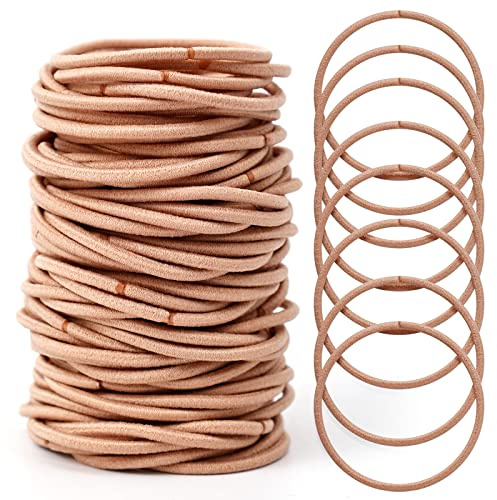 100pcs Elastic Hair Bobbles Khaki, 2mm Thin Elastic Hair Bands Small Hair Ties Hairbands for Kids Soft Hair Bands withou Metal Ponytail Holder