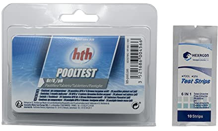 HTH POOLTESTER O2 / Br/pH – Tabletten | Analyse-Set Aktivsauerstoff/Brom/pH + 10 HPS-Tests gratis 6-in-1