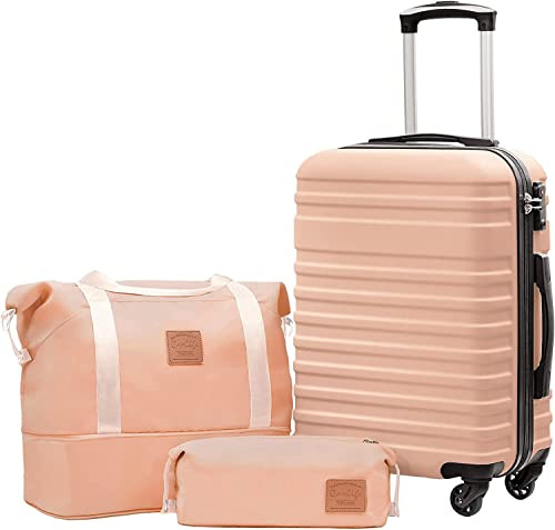 COOLIFE Koffer Trolley Koffer Reisekoffer von ABS Hartschalen Trolley 4 Rollen TSA-Schloss Der Koffer Enthält 1 Reisetasche und 1 Kulturbeutel